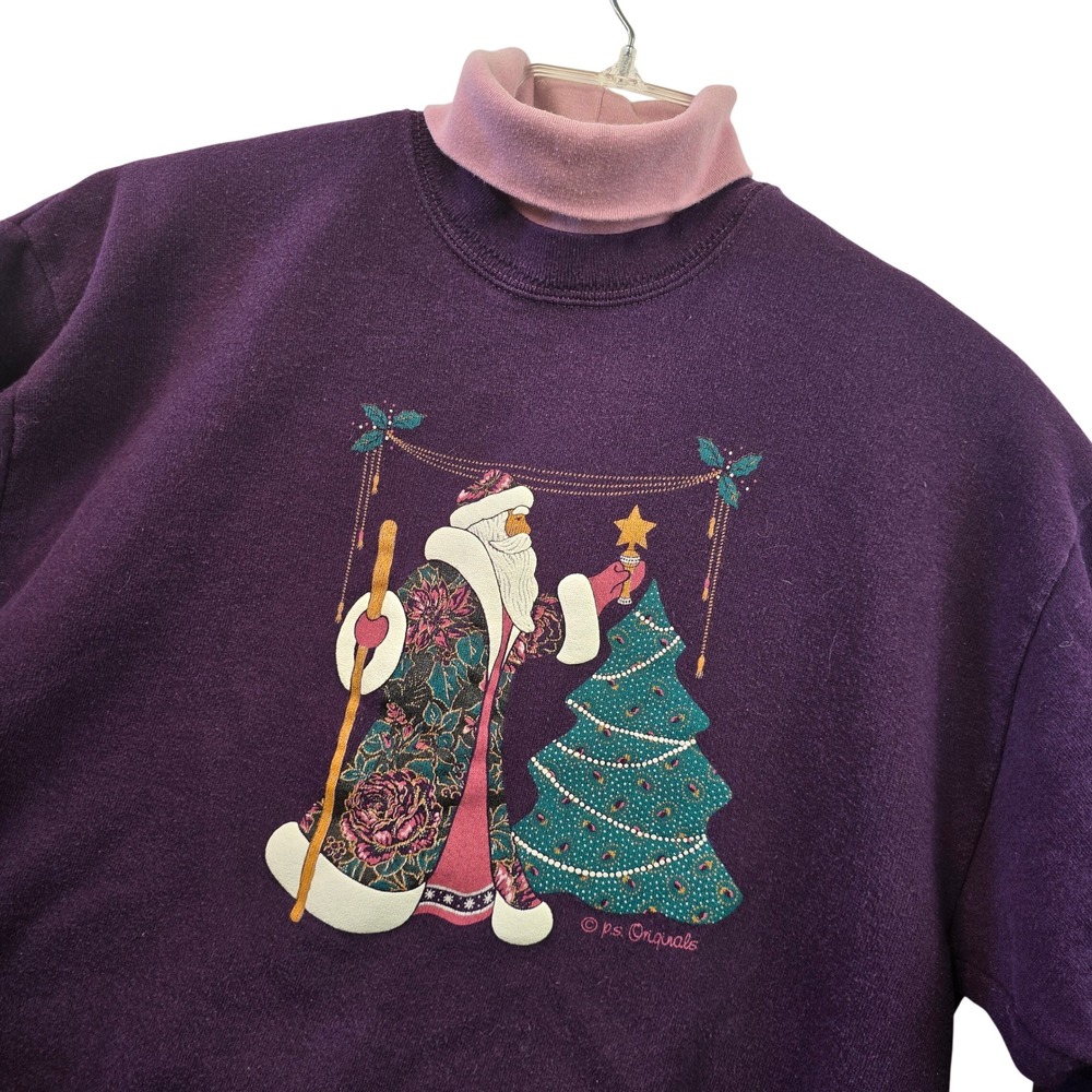 PS Originals Granny Sweatshirt Mock Turtleneck Purple Santa Womens‎ Medium